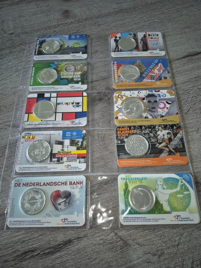 Diverse vijf euro coincards bu 19 en 1 unc verschillende, Ophalen of Verzenden, Nederland, Munten