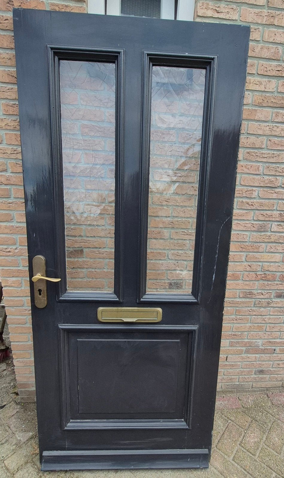 mooie hardhouten voordeur. incl. glas bronzen deurkruk briev, Ophalen, Gebruikt, 80 tot 100 cm, Buitendeur