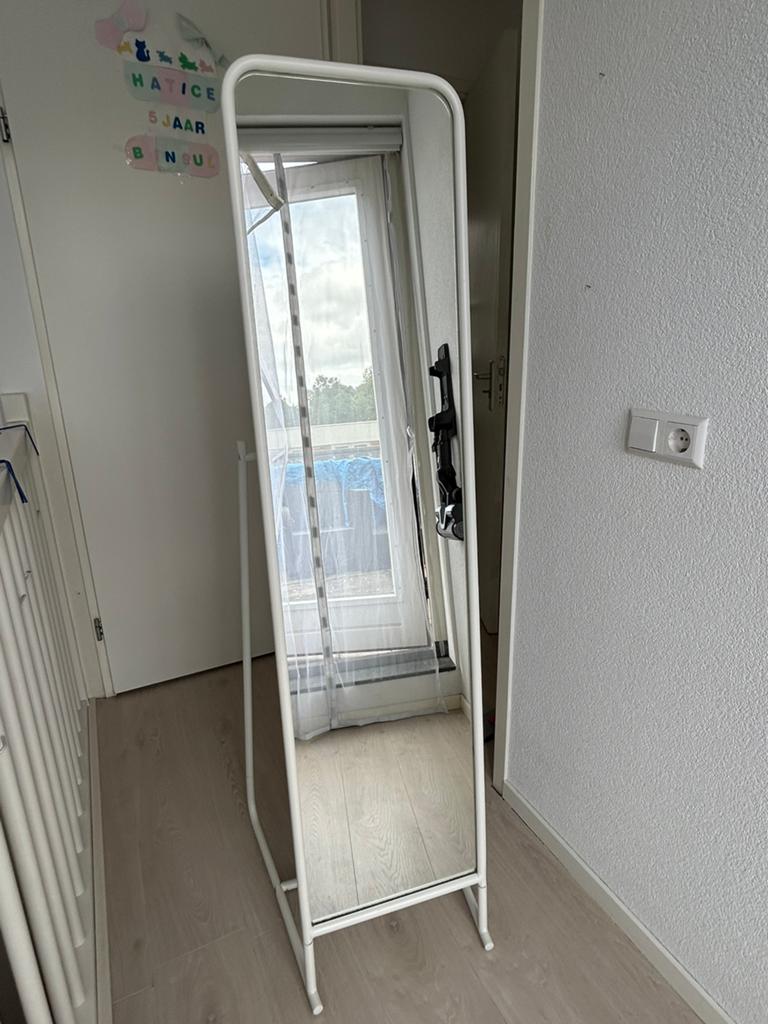 Staande spiegel, wit, 48x160 cm, Ophalen, Minder dan 50 cm, Zo goed als nieuw, 150 tot 200 cm