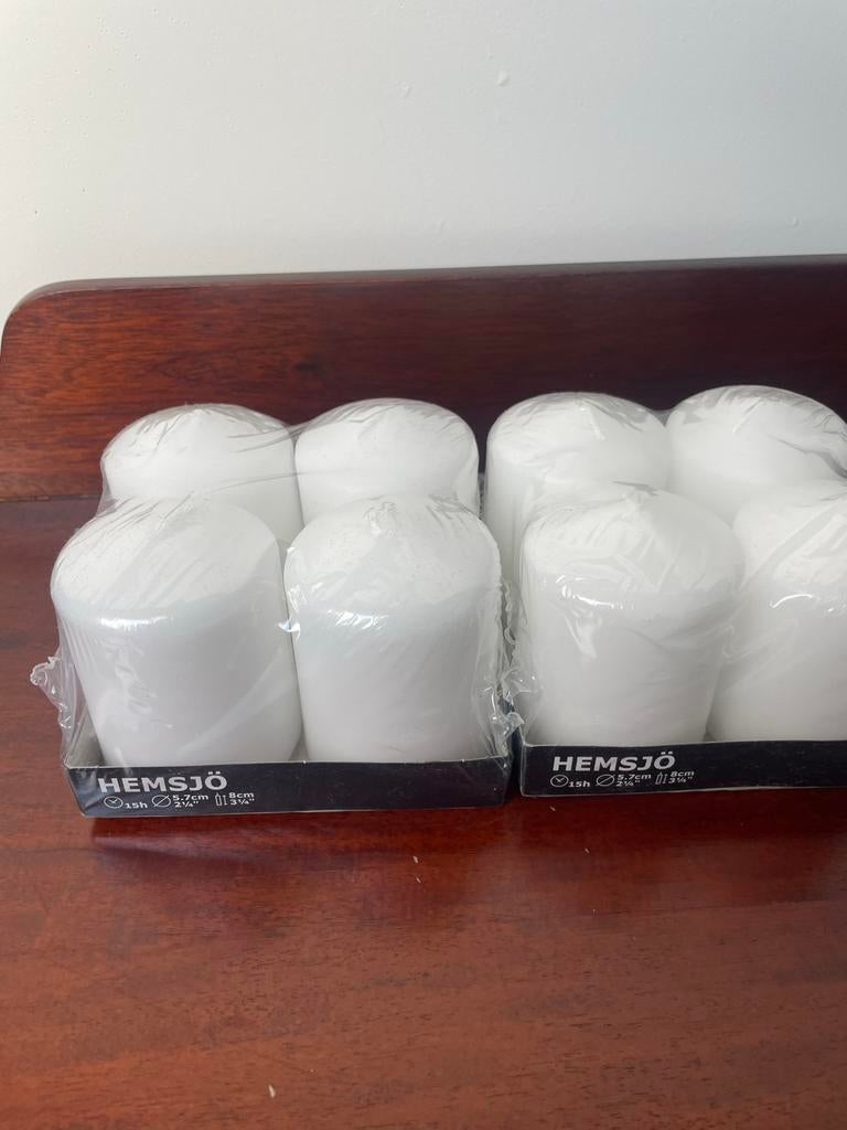 IKEA Hemsjö Kaarsen - 2x4 stuks, Wit, 15 uur brandtijd, Ophalen, Overige materialen, Wit, Nieuw