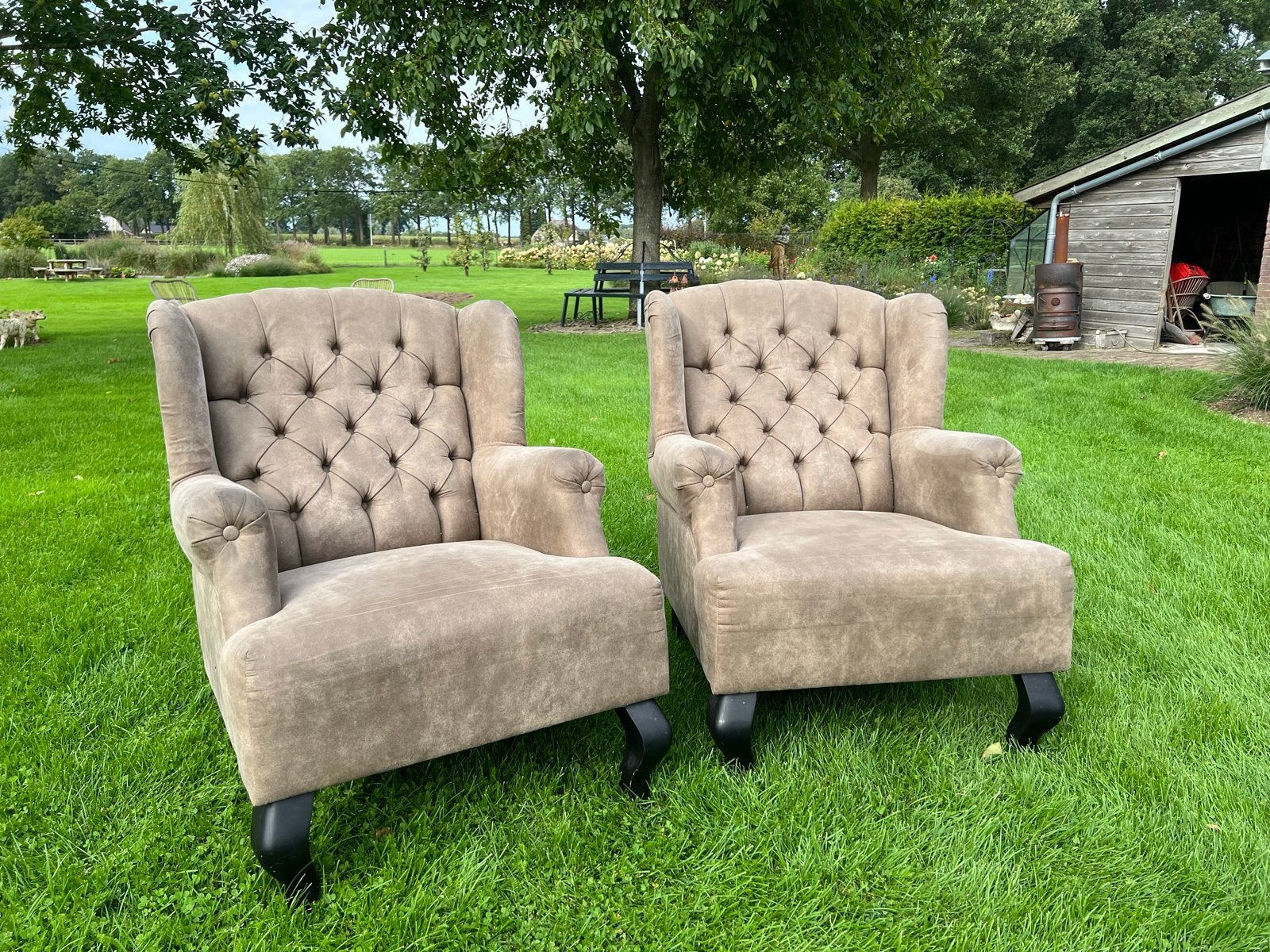 Chesterfield fauteuils zo goed als nieuw, Ophalen of Verzenden, 75 tot 100 cm, Stof, Landelijk