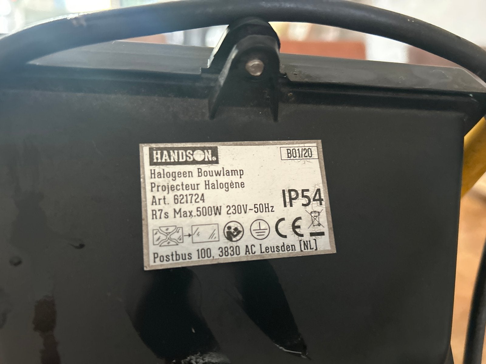 Handson Halogeen Bouwlamp 500W IP54, Gebruikt, Met statief, Ophalen of Verzenden, Lamp met armatuur