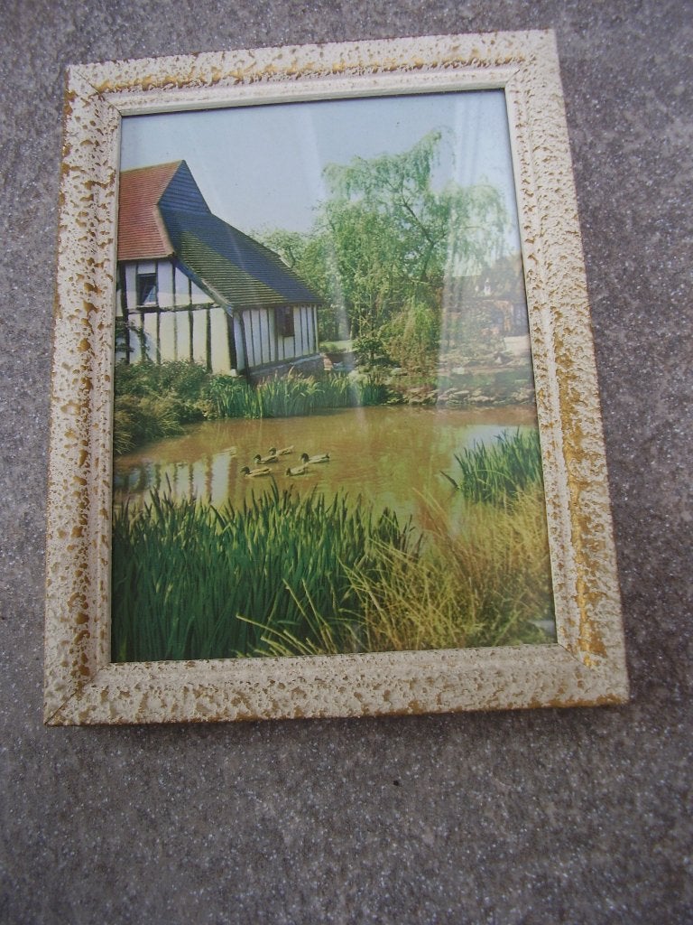 Schilderijtje huis bij water met eenden, Huis en Inrichting, Verzenden, Minder dan 50 cm, Schilderij