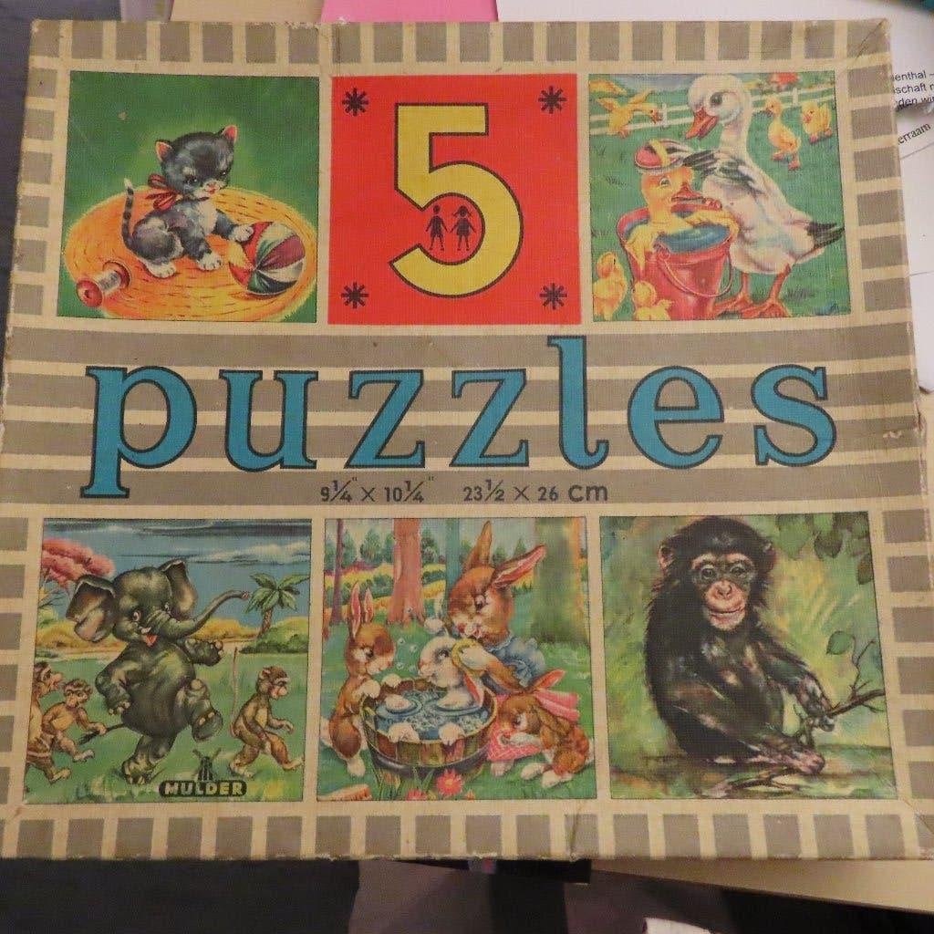 5 leg puzzels puzzles jaren 60 dieren 23,5x26cm mulder, Verzenden, Gebruikt