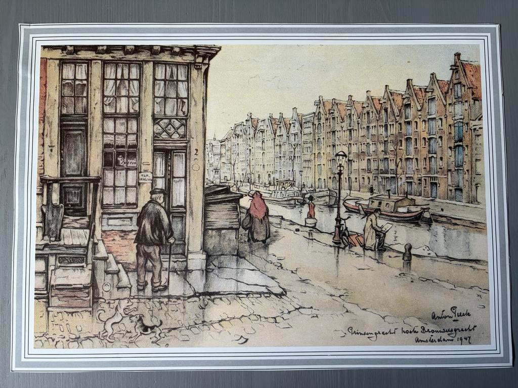 Prent Anton Pieck - Prinsengracht Amsterdam 1947, Antiek en Kunst, Ophalen of Verzenden
