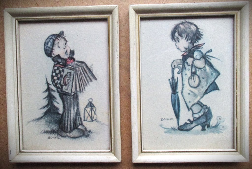 Kinderkamer ~Bonnie Prints Vintage~Houten lijsten~Jaren 50, Ophalen of Verzenden, Gebruikt, Ingelijst, Wanddecoratie