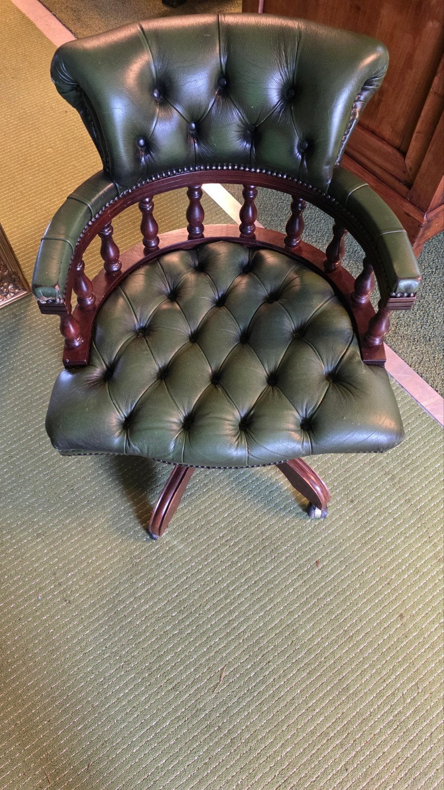 Lederen Chesterfield bureaustoel, Antiek en Kunst, Ophalen