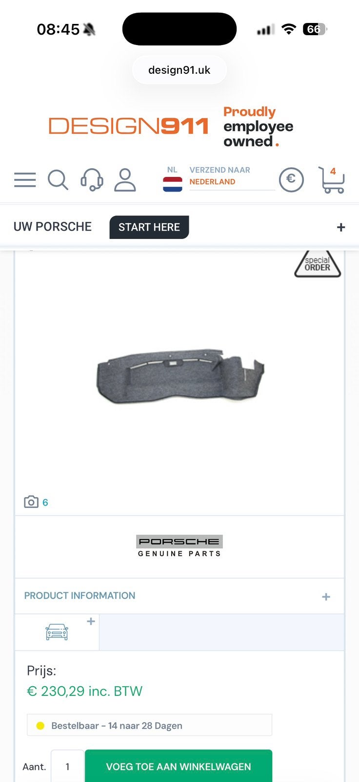 Kofferruimte bekleding 986 zgan, Ophalen, Porsche