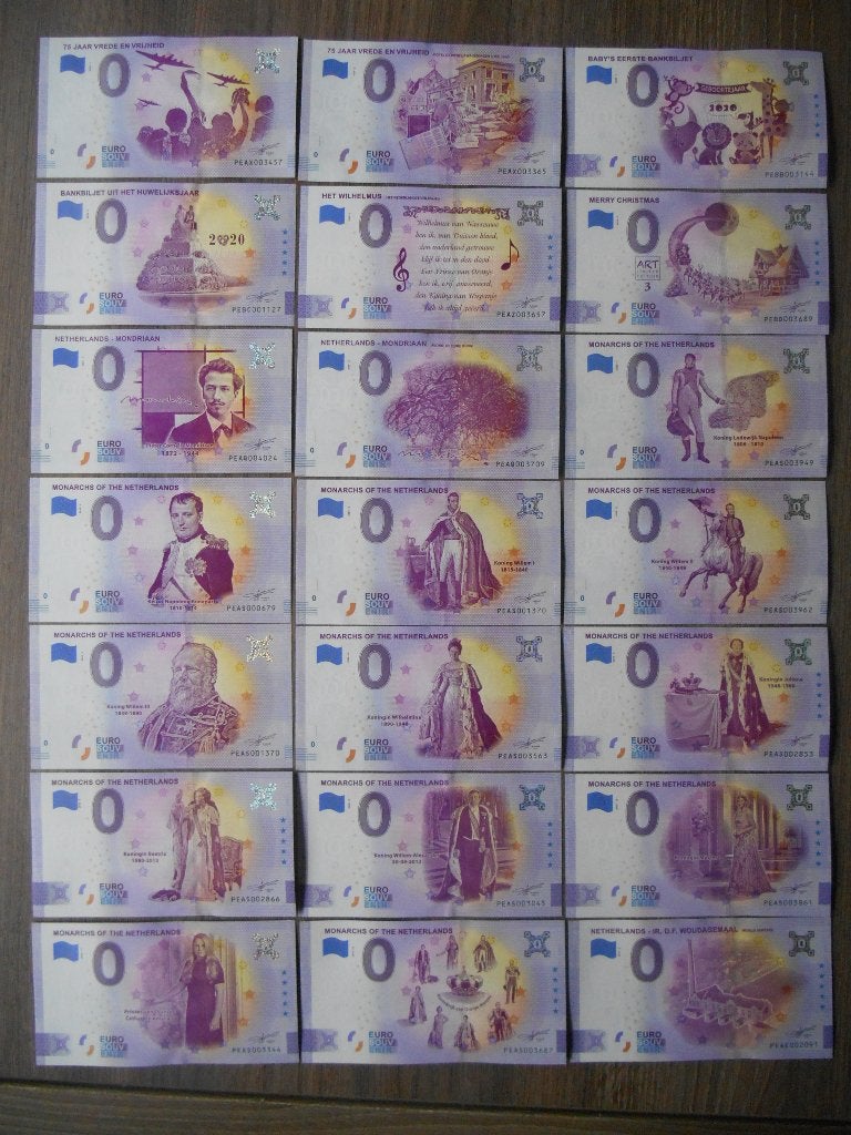 0 eurobiljet Nederland 21 verschillende van 2020, Ophalen of Verzenden, Euro's, Los biljet