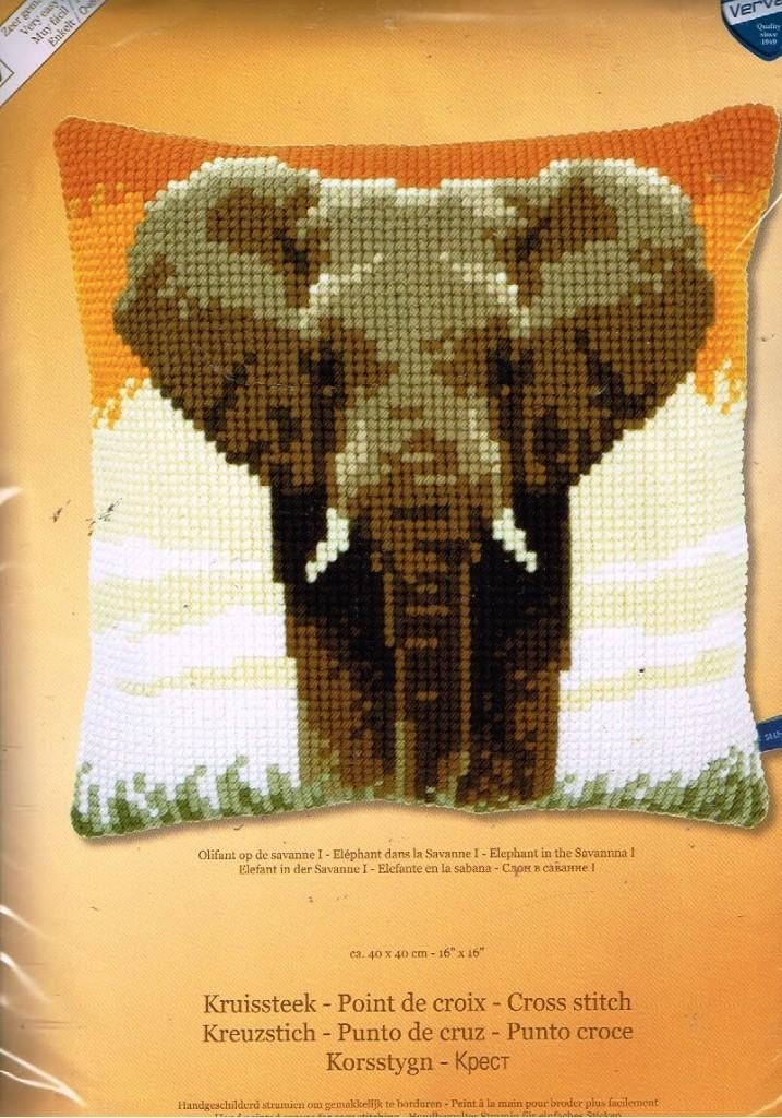 Cado vervaco borduurpakket kussen Olifant op Savanne, Ophalen of Verzenden, Nieuw, Handborduren, Borduurpakket