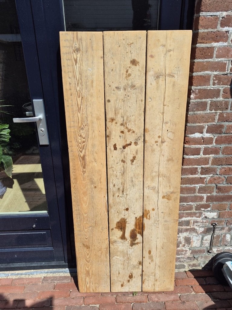 Massief houten tafelblad / werkbank, Ophalen, Gebruikt, 120 tot 170 cm