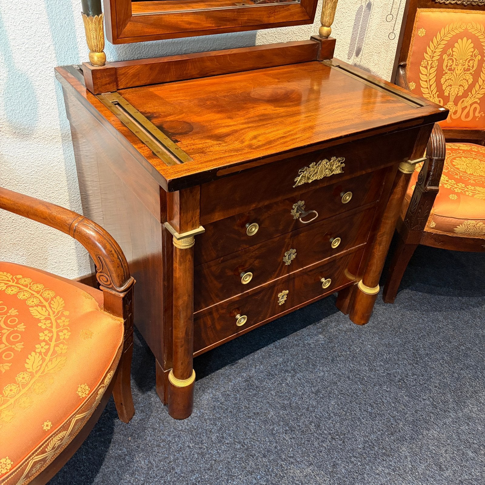 Antieke Empire Kaptafel Spiegel Mahonie, Antiek en Kunst, Ophalen