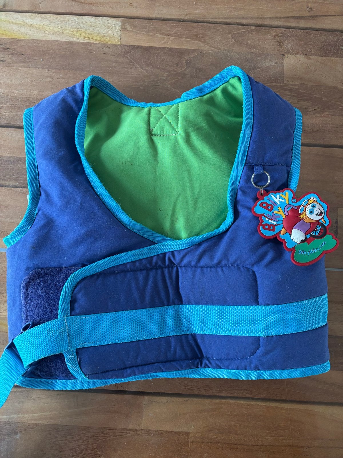 BikyBiky- leren fietsen vestje in blauw/groen, Ophalen of Verzenden, Zo goed als nieuw, Bovenkleding