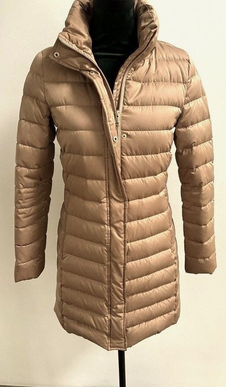 Z.G.A.N Hallhuber half-lange doorgestikte winterjas camel 34, Bruin, Verzenden, Zo goed als nieuw, Maat 34 (XS) of kleiner