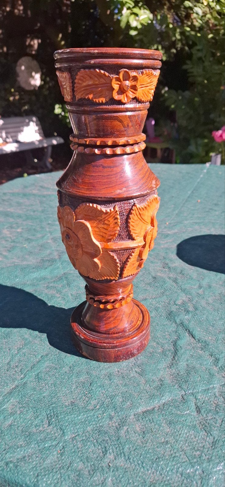 Prachtig handgesneden houten vaas - 40 cm hoog, Ophalen