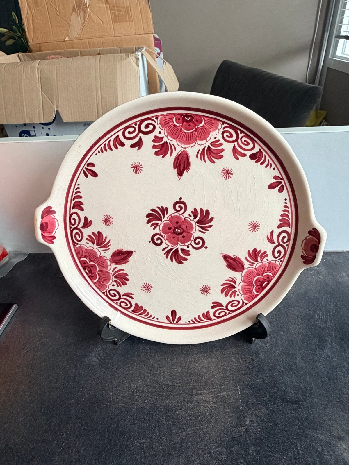 Vintage Delfts Rood Aardewerk Schaaltje met Bloemen, Ophalen