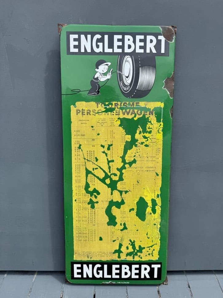 Vintage Emaille Bord Englebert Banden (1950-1955), Ophalen