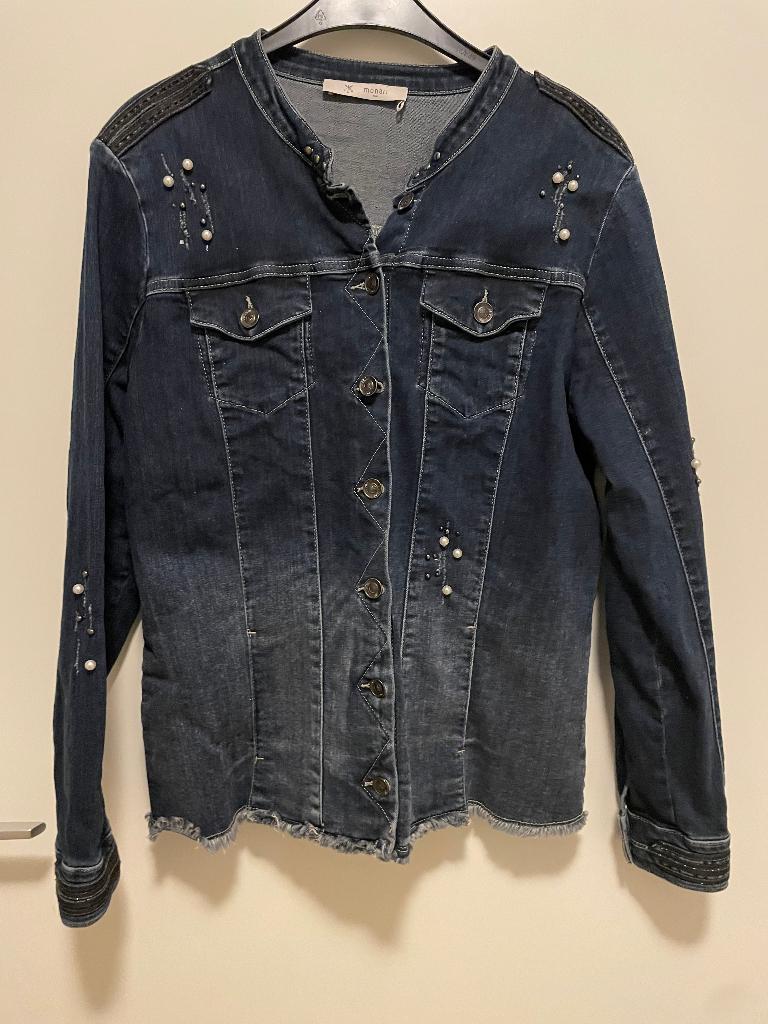 Jeansjasje met parels maat 44 Monari, Maat 42/44 (L), Ophalen of Verzenden, Zo goed als nieuw, Jasje