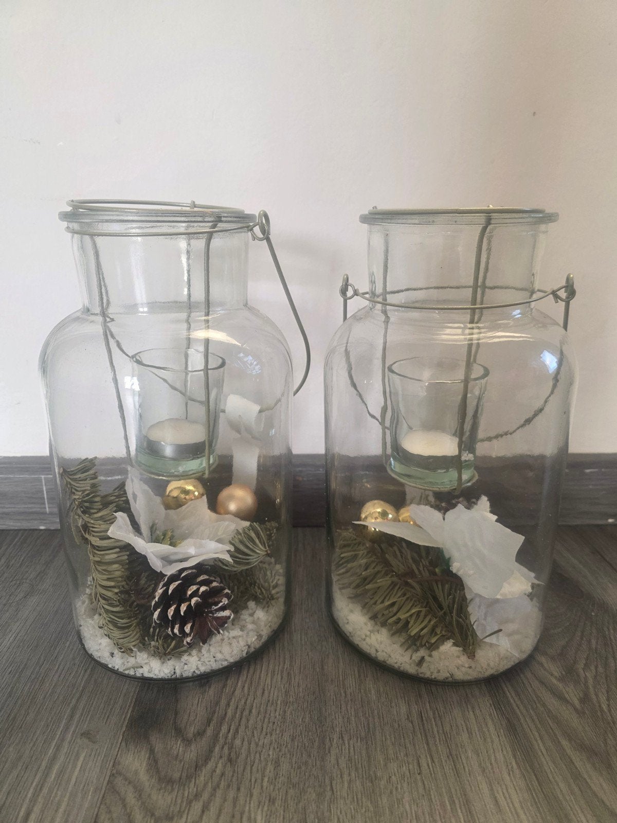 Glazen windlichten met kerstdecoratie, Ophalen, Zo goed als nieuw, Glas, Windlicht