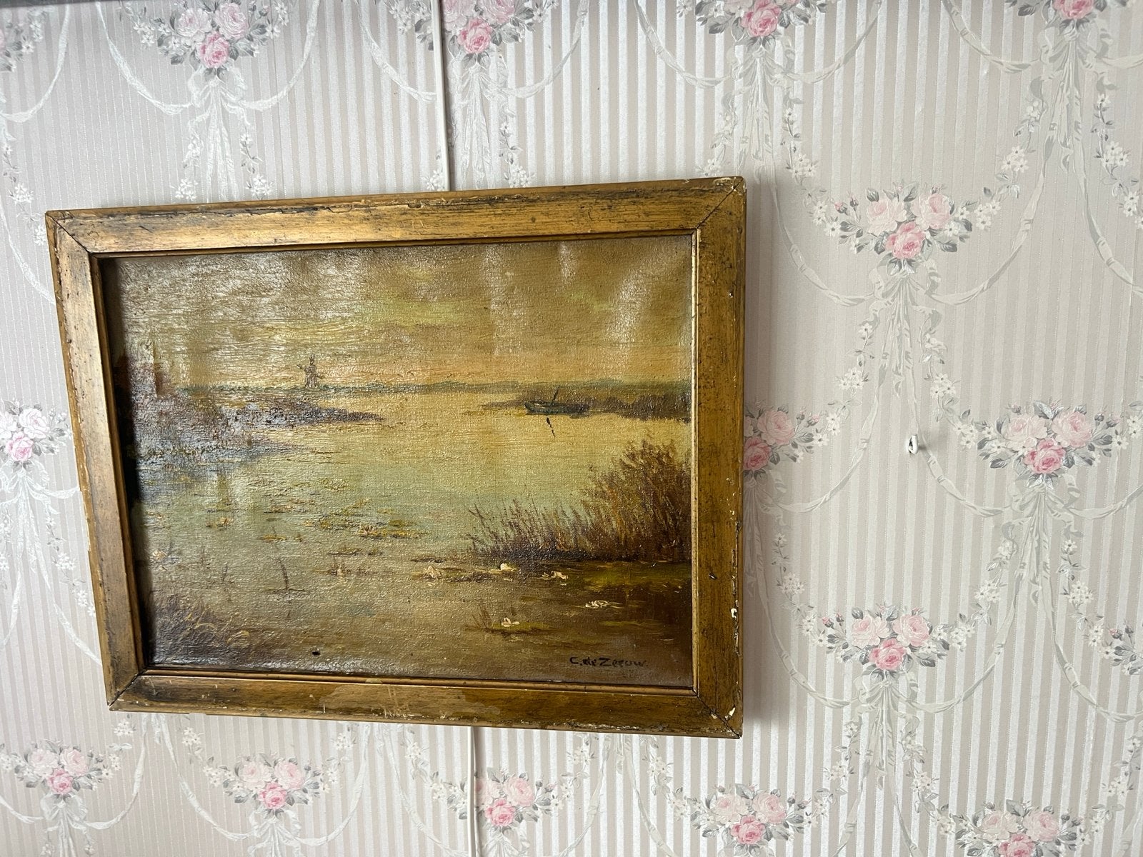 Oud Hollands Landschap Schilderij gesigneerd C. de Zeeuw, Ophalen of Verzenden