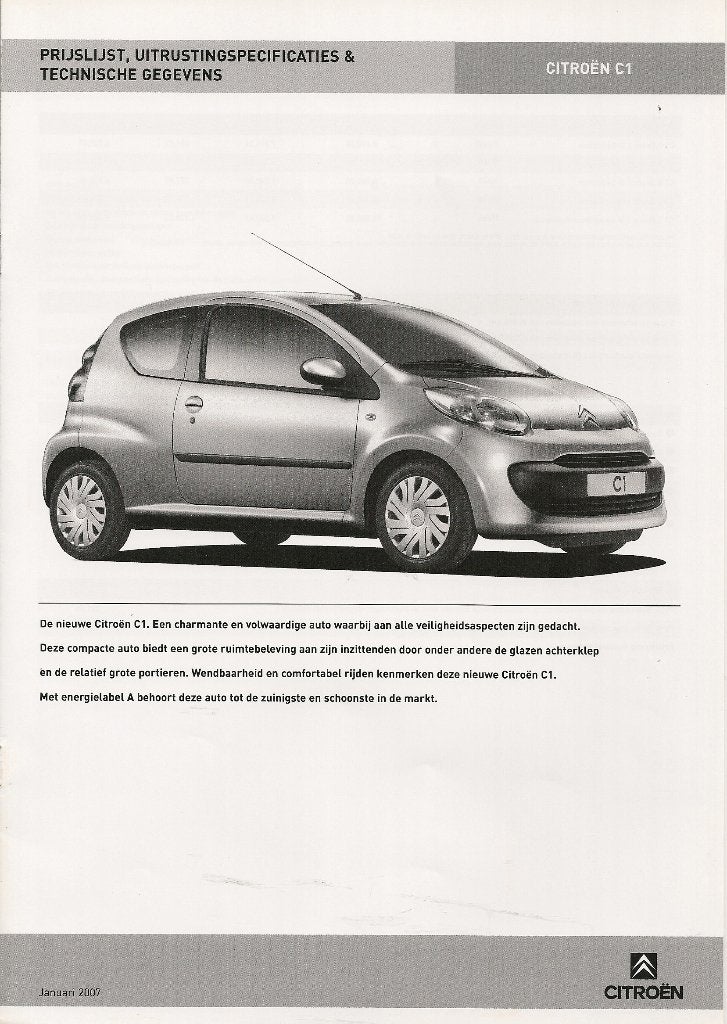 Technische gegevens enz. Citroën C1, januari 2007, Ophalen of Verzenden, Nieuw, Citroën