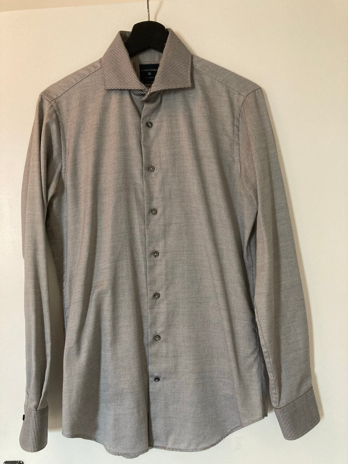Profuomo Slim Fit overhemd - Maat 37, Kleding | Heren, Overhemden, Ophalen, Zo goed als nieuw, Grijs, Halswijdte 38 (S) of kleiner