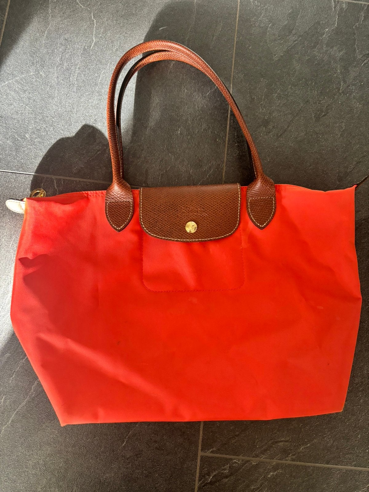 Longchamp Le Pliage - schoudertas M origineel oranjebruin, Ophalen, Gebruikt, Blauw, Schoudertasje