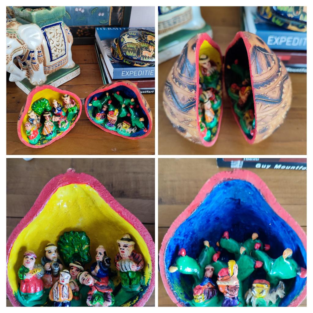 Peru volkskunst: sublieme miniatuur scène in kleine kalebas, Antiek en Kunst, Kunst | Niet-Westerse kunst, Verzenden