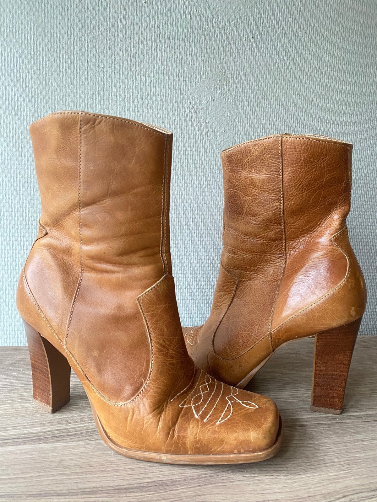 leren western laarzen met hak bruin vintage maat: 38, Kleding | Dames, Ophalen of Verzenden, Zo goed als nieuw, Bruin