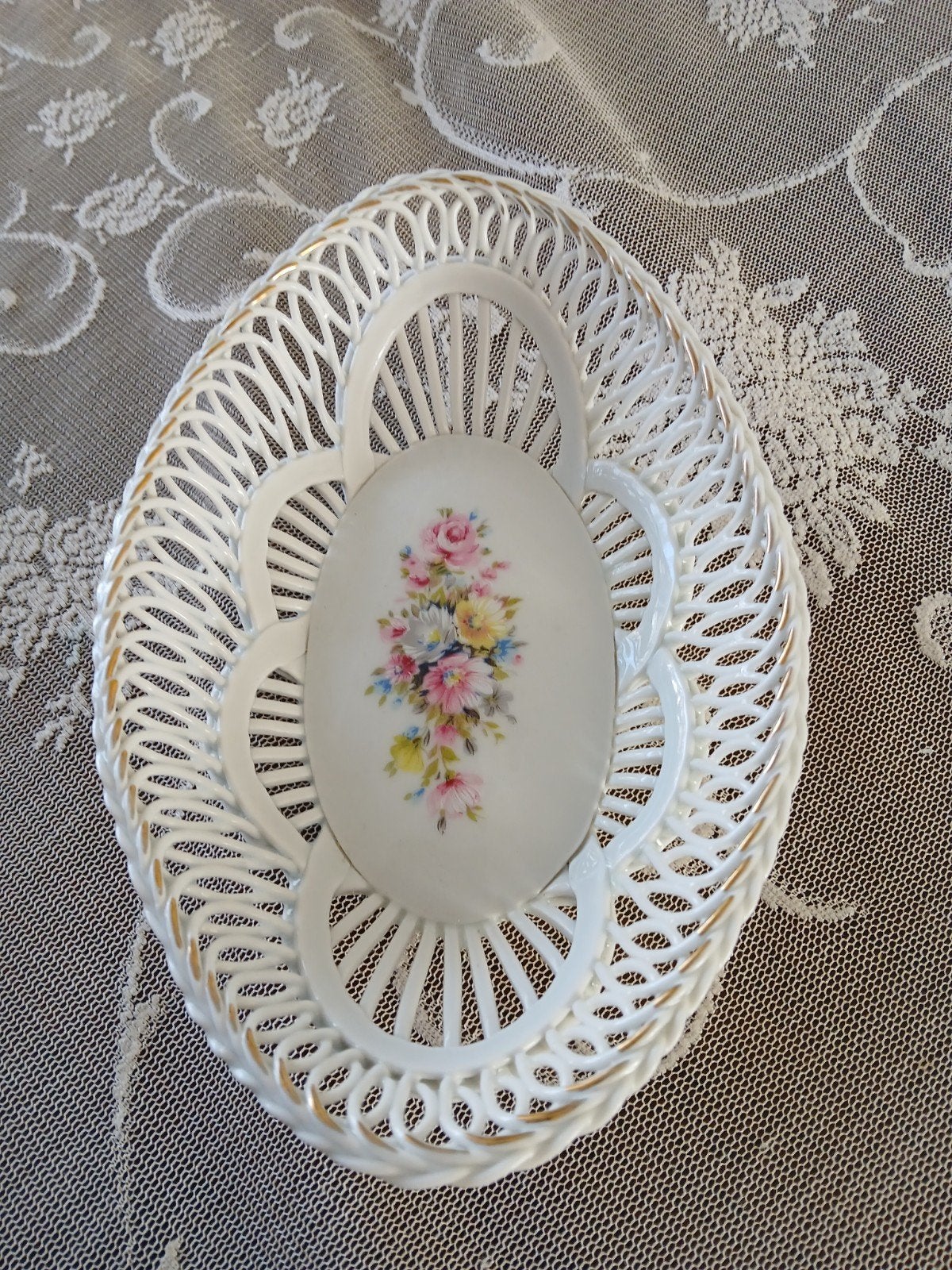 Vintage porseleinen schaaltje Lucru Manual Roemenië, Antiek en Kunst, Ophalen of Verzenden