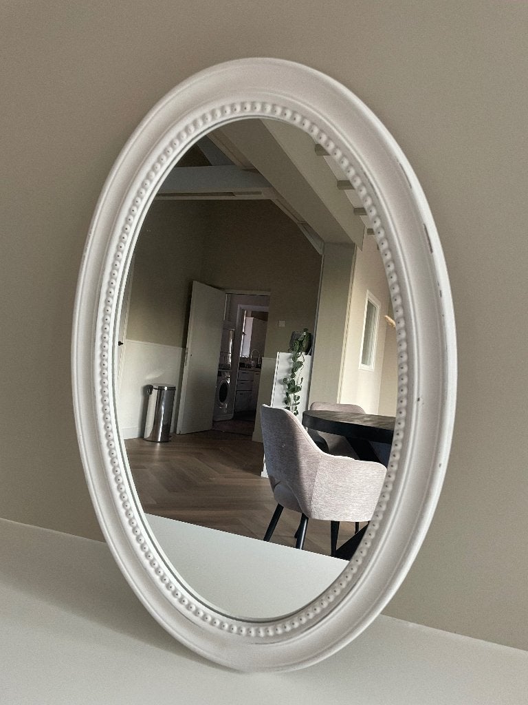 Witte spiegel, Huis en Inrichting, Woonaccessoires | Spiegels, Ophalen, Minder dan 50 cm, Zo goed als nieuw, Minder dan 100 cm