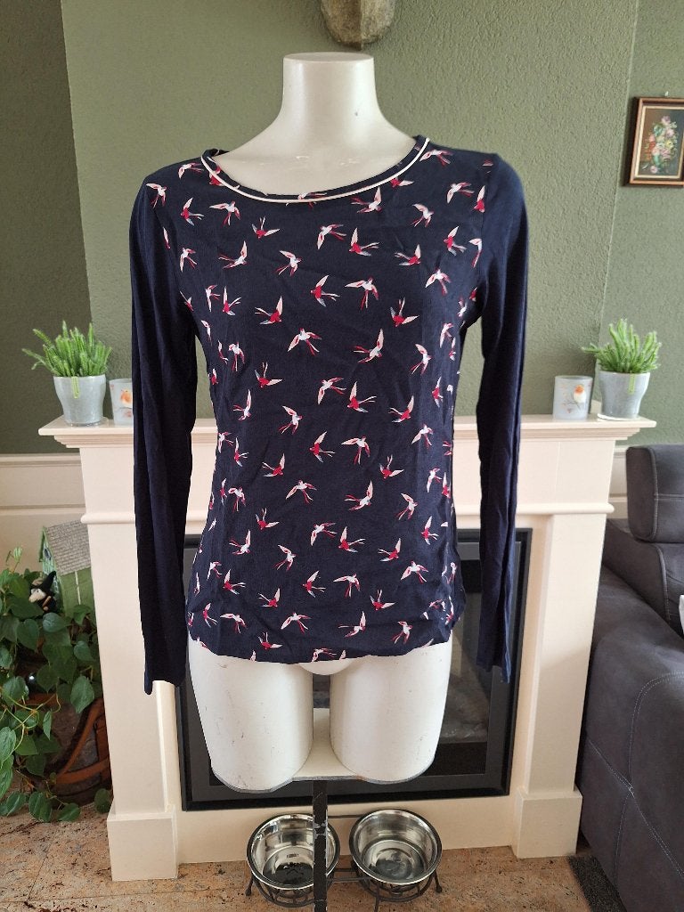 Tramontana blauwe vogel top shirt S 36, Tramontana, Zo goed als nieuw, Lange mouw, Maat 36 (S)