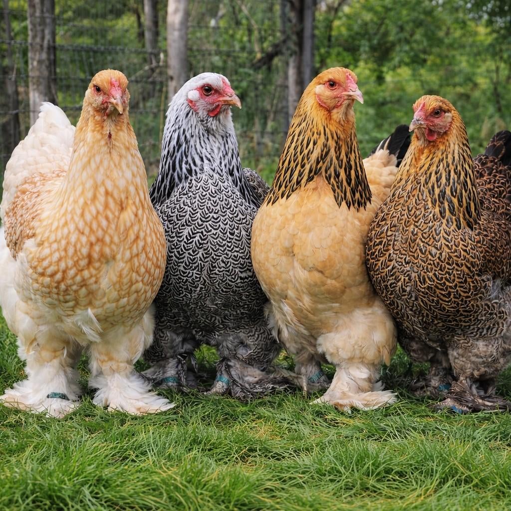 Brahma groothoender hennen meerdere kleuren en leeftijden, Meerdere dieren, Kip