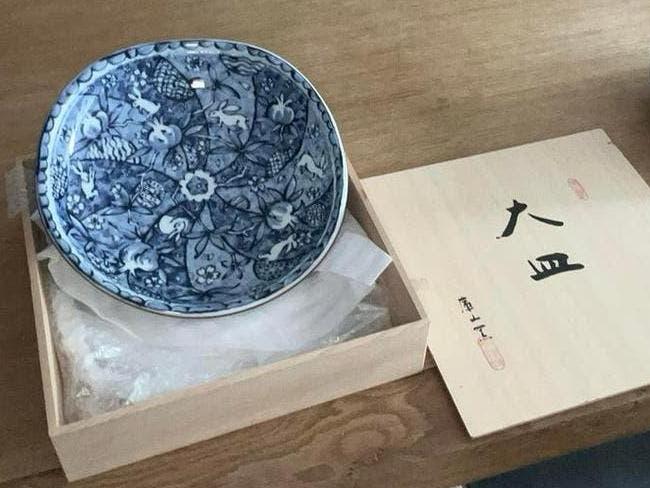 Prachtige Japanse porseleinen schaal met blauw-wit decor, Ophalen