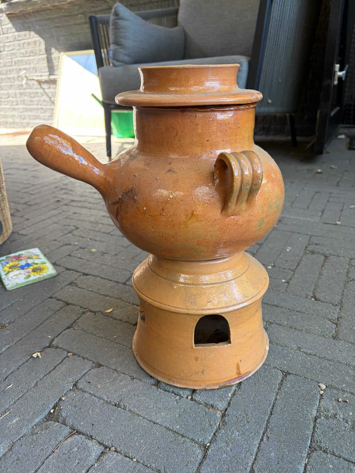Antieke Terracotta Kookpot / Toupin met Glazuur, Ophalen