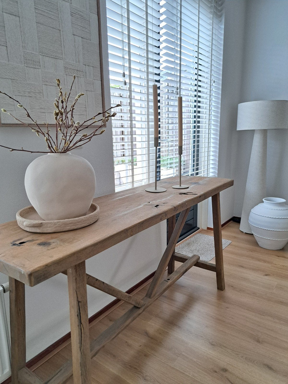 Prachtige robuuste eiken sidetable, Ophalen, 150 tot 200 cm, Eikenhout, Minder dan 50 cm