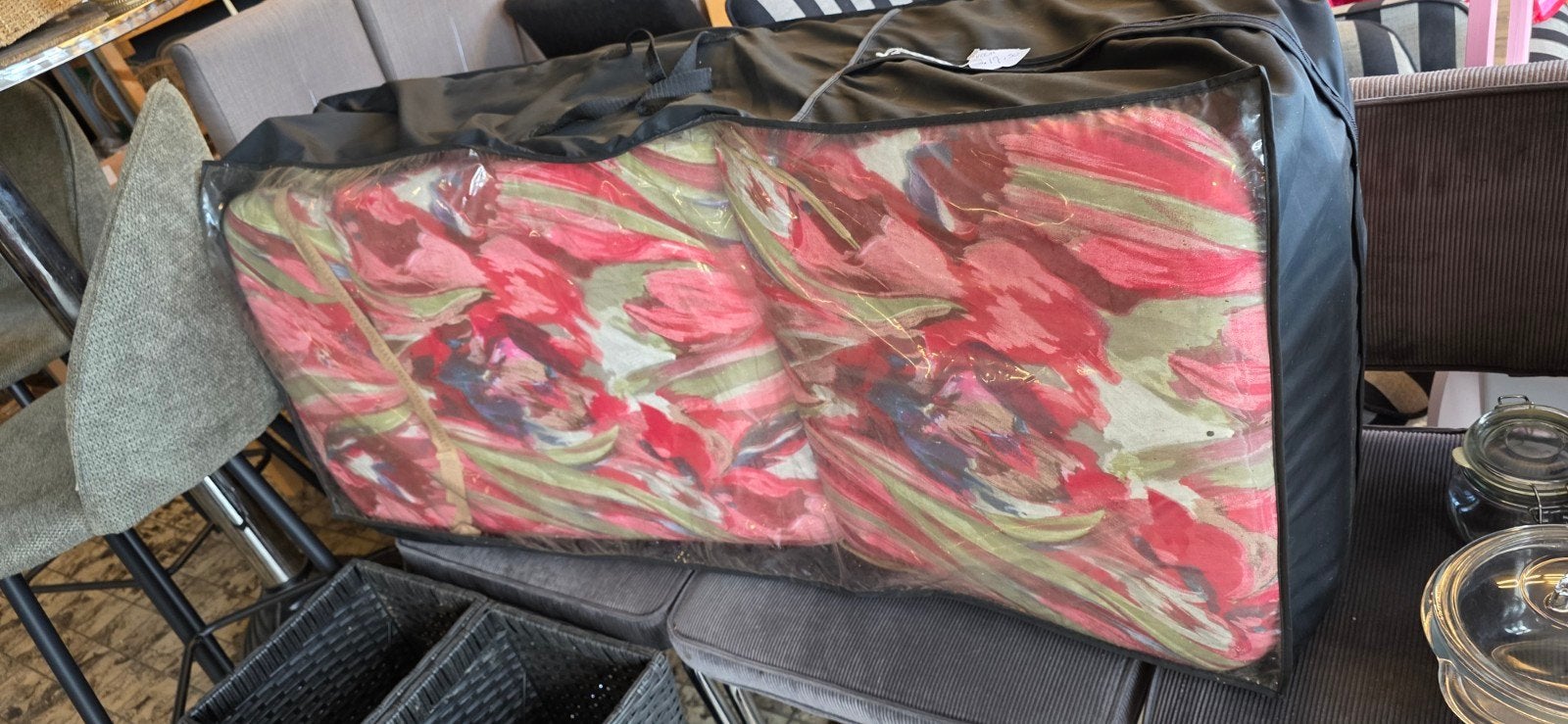 4 tuinkussens met bloemenprint in opbergtas, Ophalen, Gebruikt
