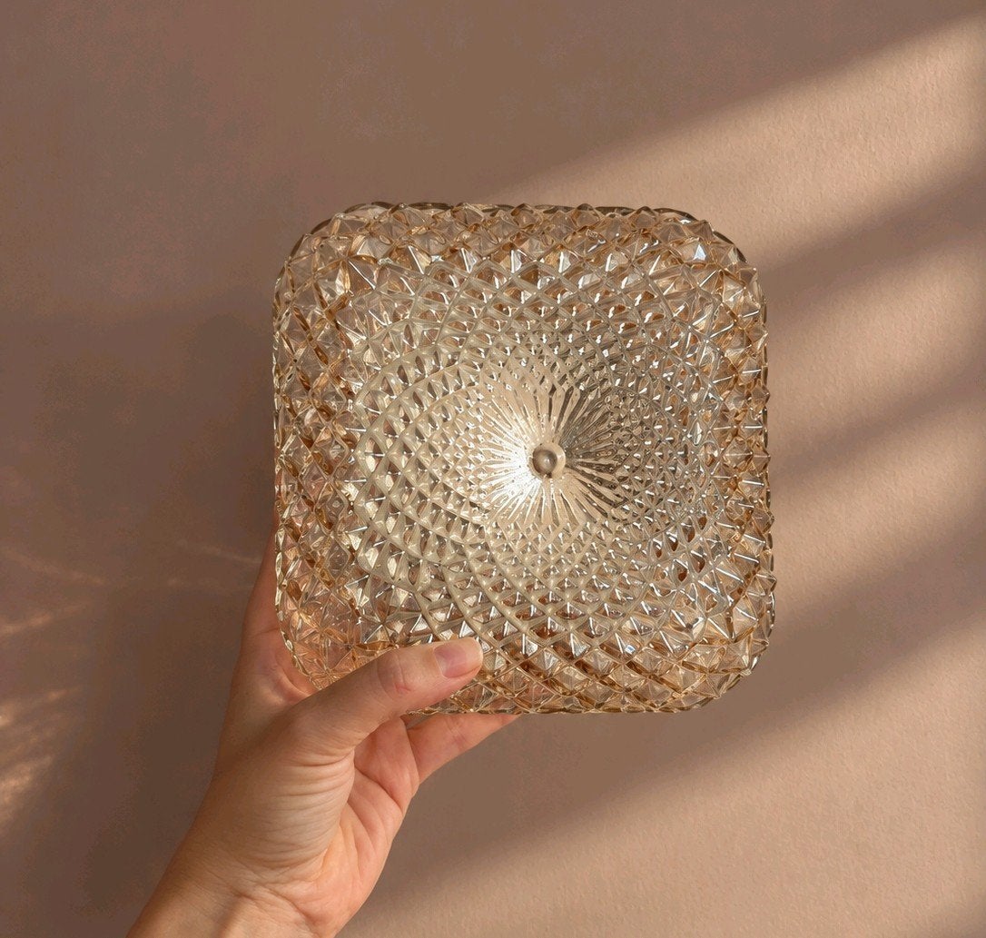Vintage plafondlamp | Plafonniere | Amberkleur, Ophalen of Verzenden