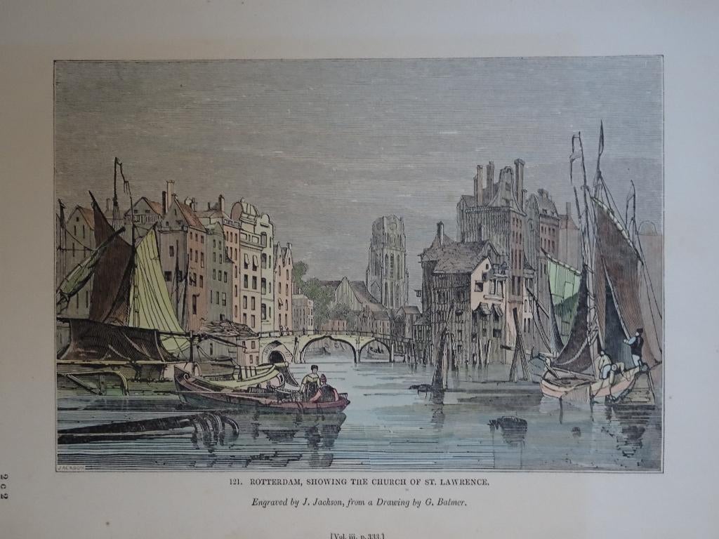 staalgravure Rotterdam haven Laurenskerk J.Jackson 19e eeuw, Antiek en Kunst, Kunst | Etsen en Gravures, Verzenden, Gravure, Origineel