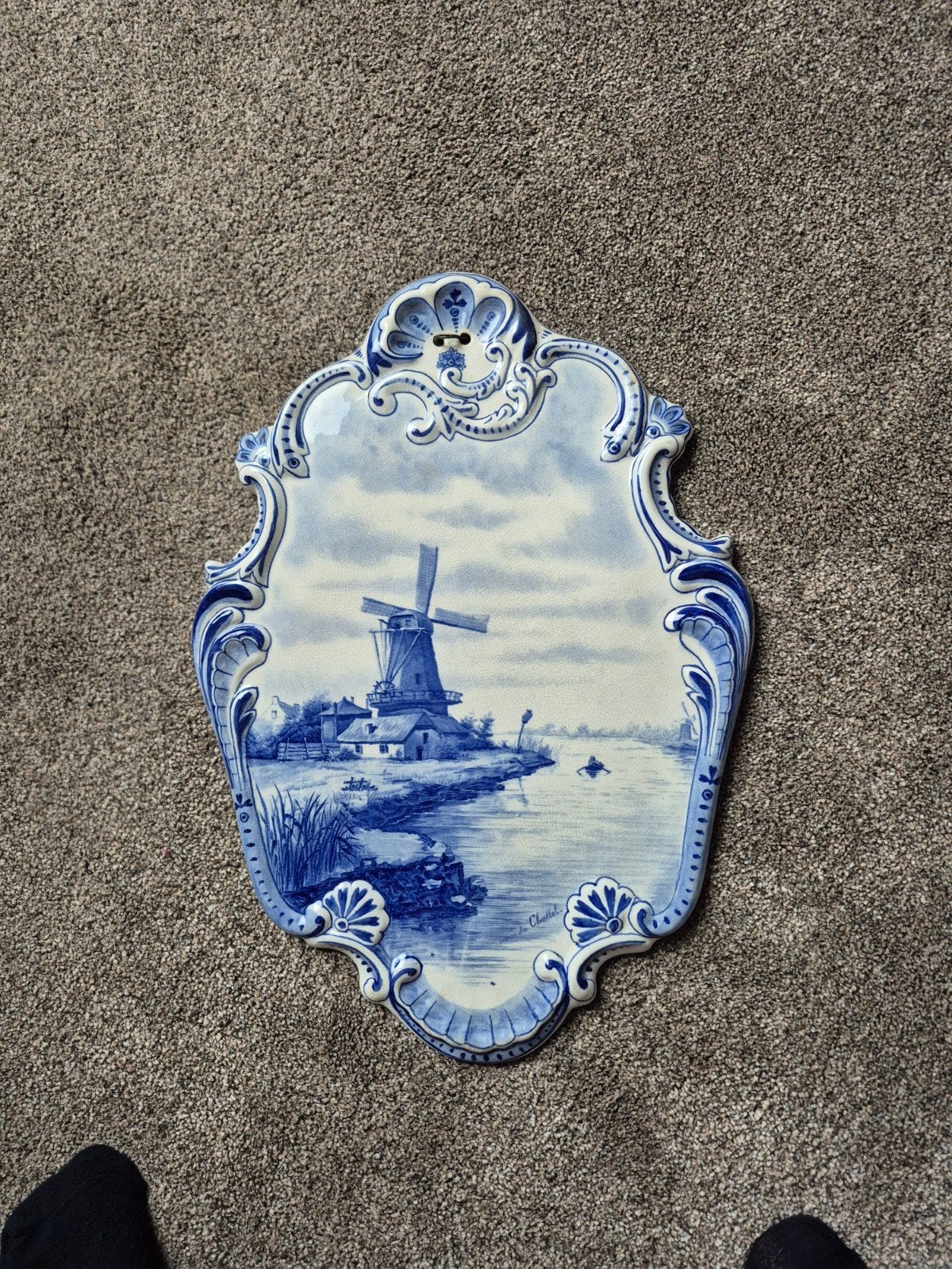 Delfts Blauw Wandbord - Molenlandschap, Ophalen