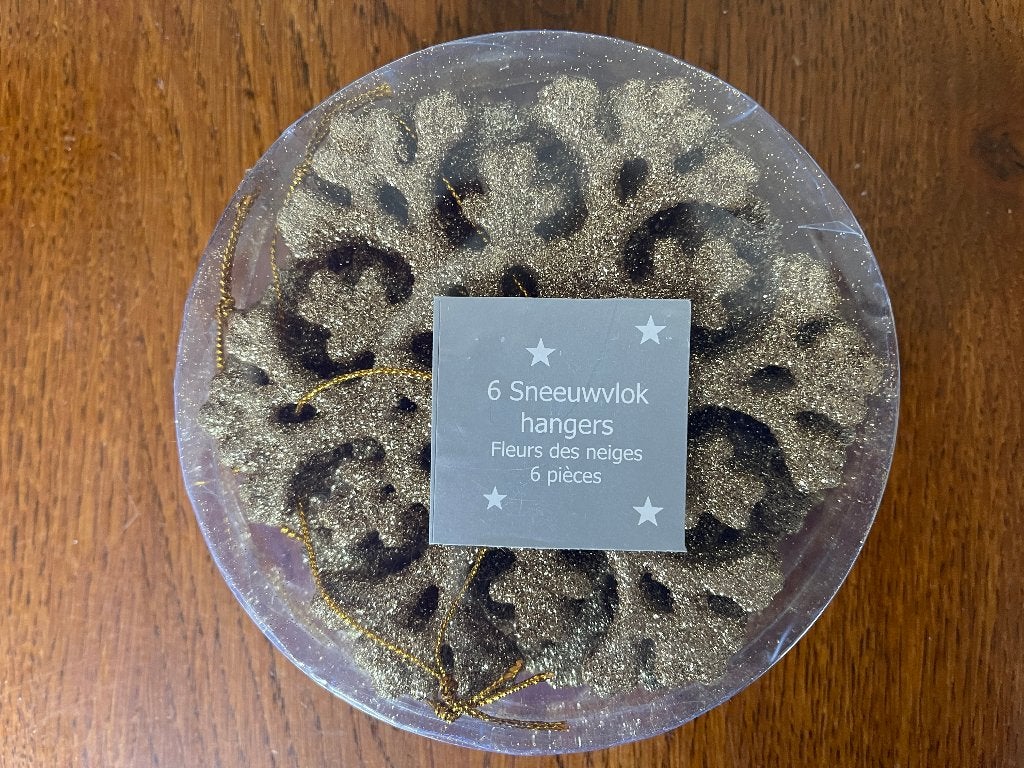 6 Sneeuwvlokhangers 'Goud' Nieuw in Doos, Diversen, Kerst, Ophalen of Verzenden, Nieuw