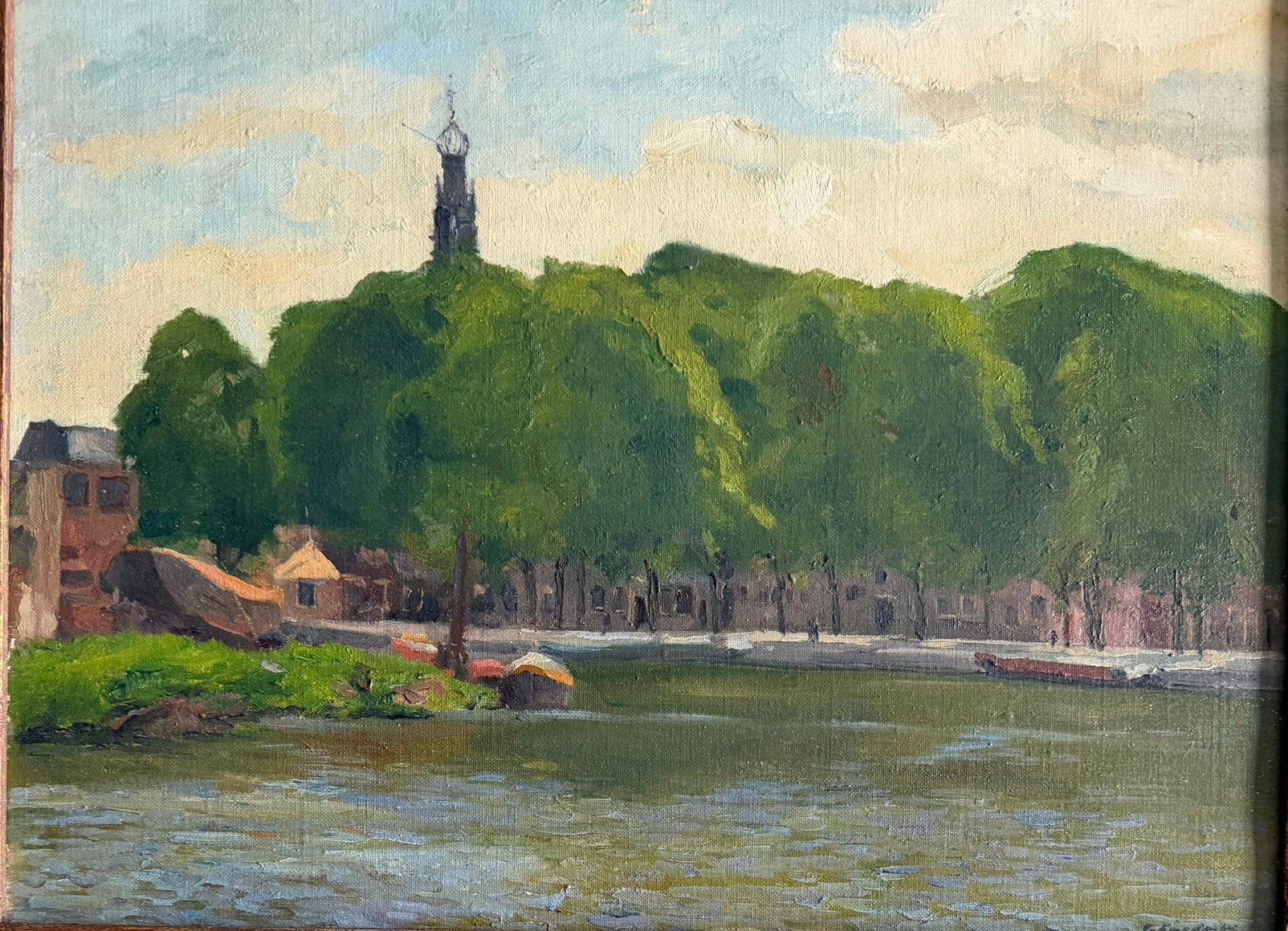 Gerrit Frederiks - het Spaarne te Haarlem, Antiek en Kunst, Maritiem / water, Doek, Ophalen of Verzenden, Olieverf