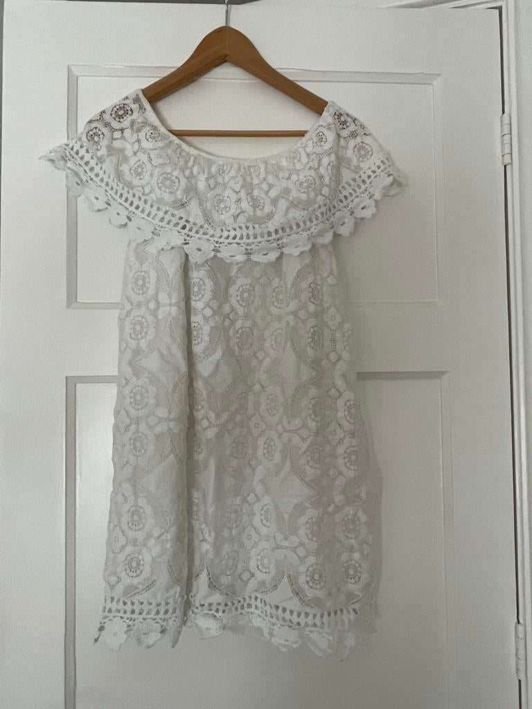 Zgan witte off shoulder jurk Ibiza/BOHO  style maat M, Maat 38/40 (M), Wit, Ophalen of Verzenden, Zo goed als nieuw