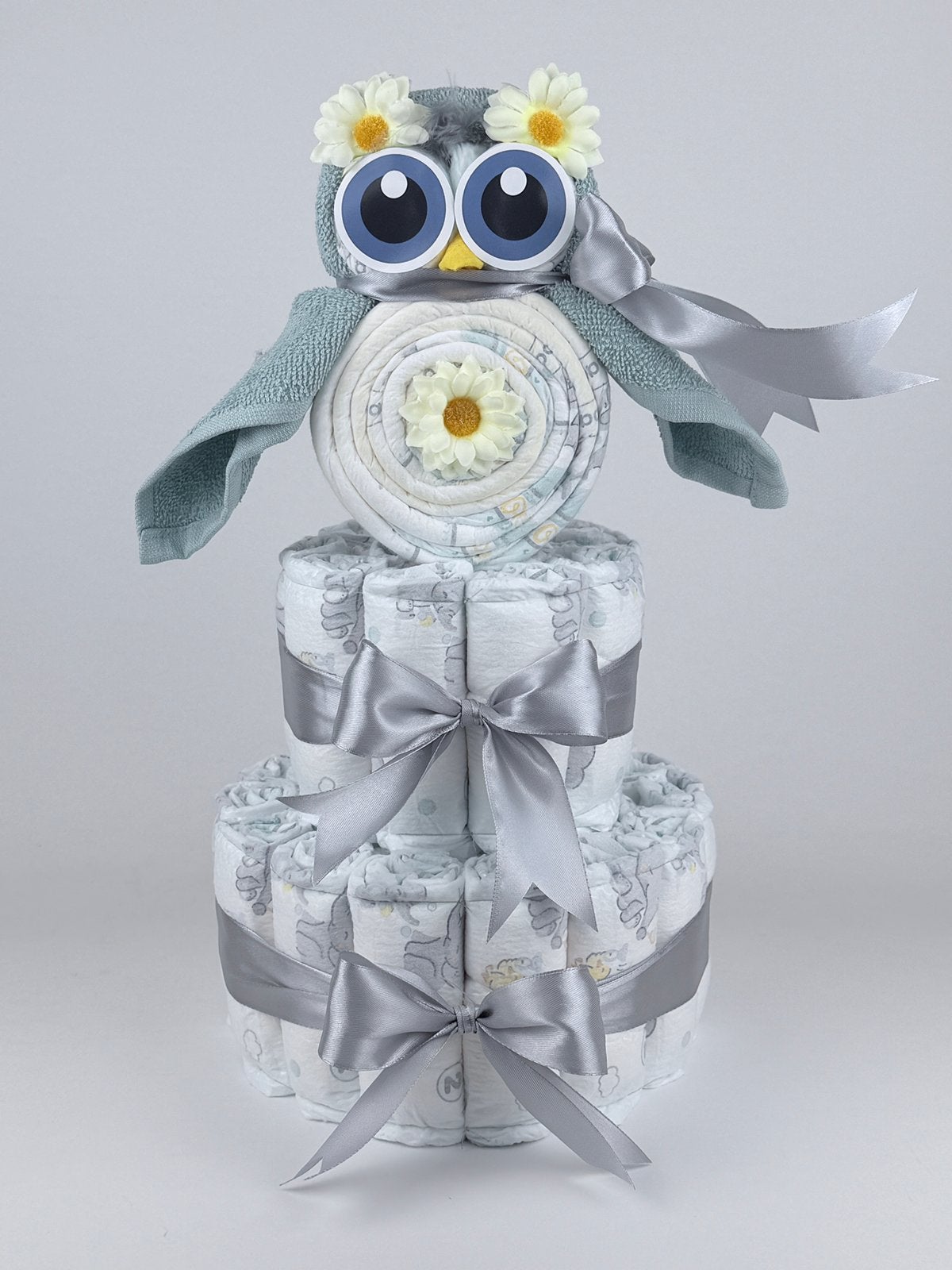 Luiertaart jongen meisje uil stone groen grijs, Kinderen en Baby's, Ophalen of Verzenden, Nieuw, Kraamcadeau