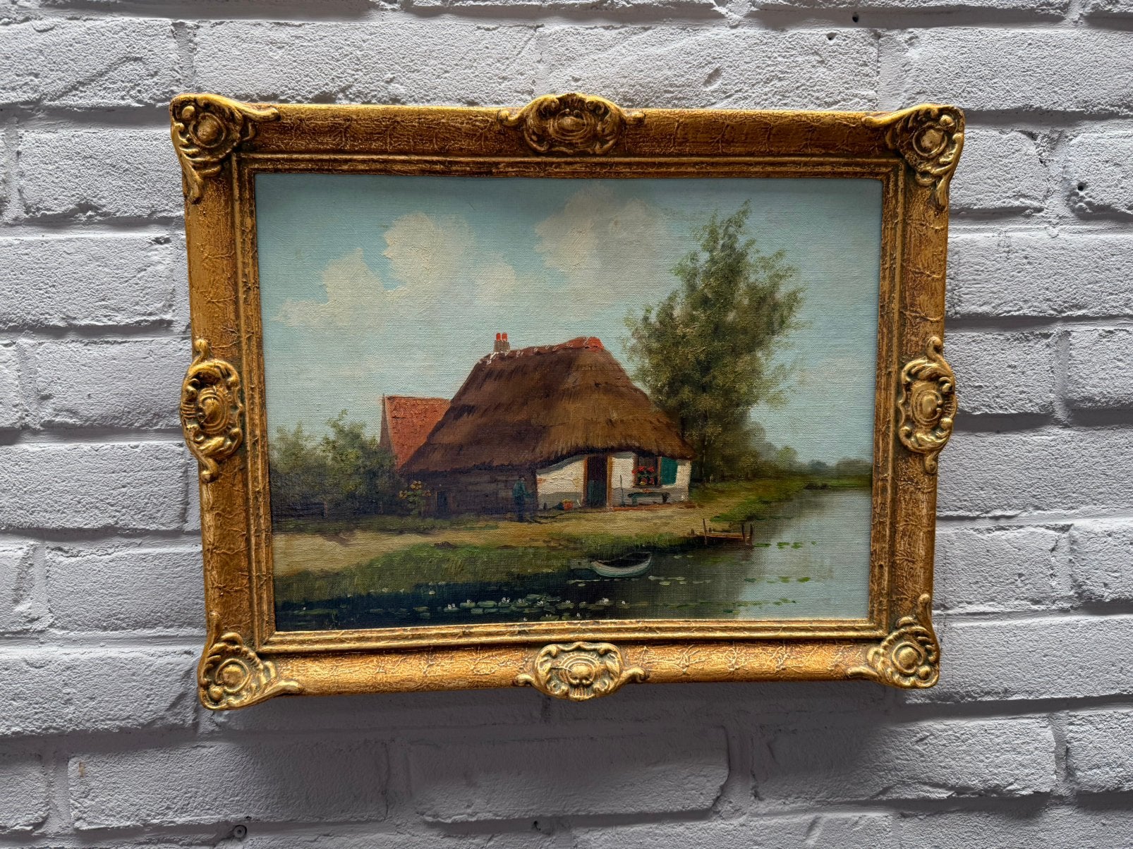 Oud schilderijtje hollands landschap gesigneerd, Ophalen of Verzenden