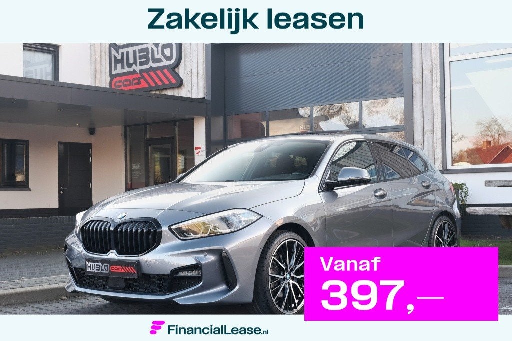 BMW 1 Serie 118i M-Sport, Pano, HUD, Kuipstoelen, HK Muziek,, 136 pk, Gebruikt, Leder en Stof, Origineel Nederlands