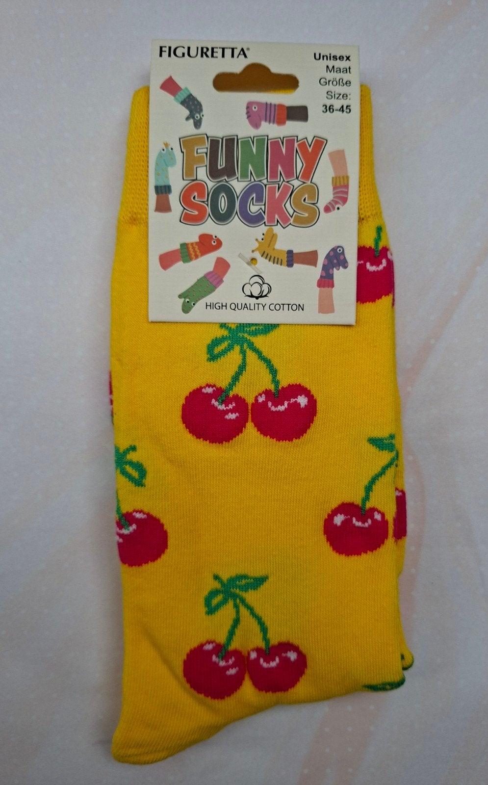 Funny Socks; One Size (Kersen-print), Sokken en Kniesokken, Overige kleuren, Nieuw, Overige maten