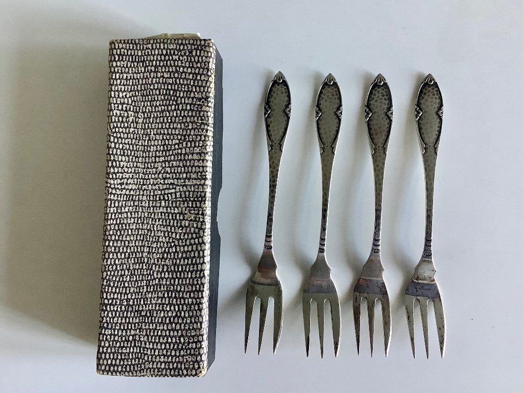 4 zilveren taartvorkjes, Antiek en Kunst, Ophalen of Verzenden