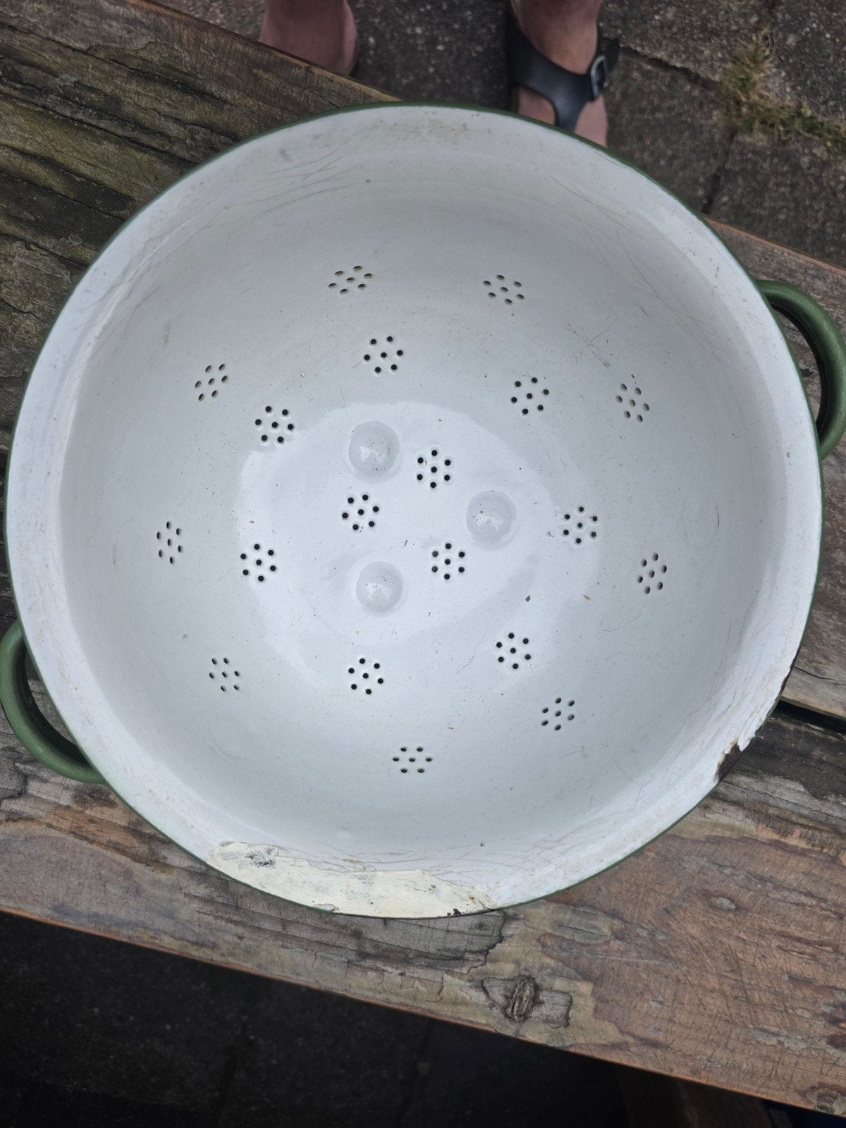 Vintage Groene Emaille Vergiet met Handvatten, Antiek en Kunst, Antiek | Emaille, Ophalen of Verzenden