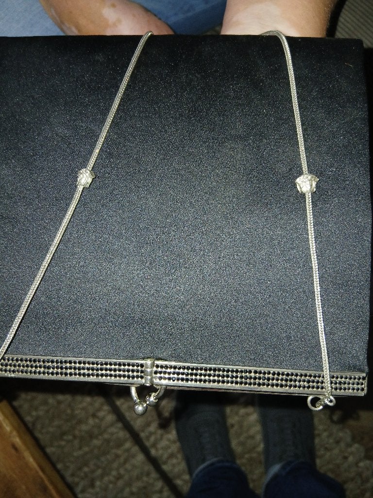 Gianni versace avond tas met ketting en met steentjes, Ophalen of Verzenden, Gebruikt, Zwart, Avondtasje